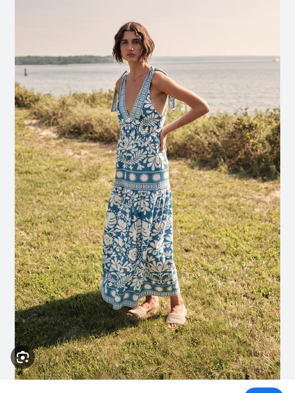 SAYLOR Blue and White Floral Tie-Strap Maxi Dress